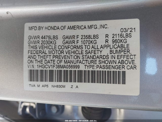 2021 HONDA ACCORD SPORT 9