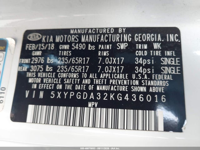 2019 KIA SORENTO 2.4L LX 9
