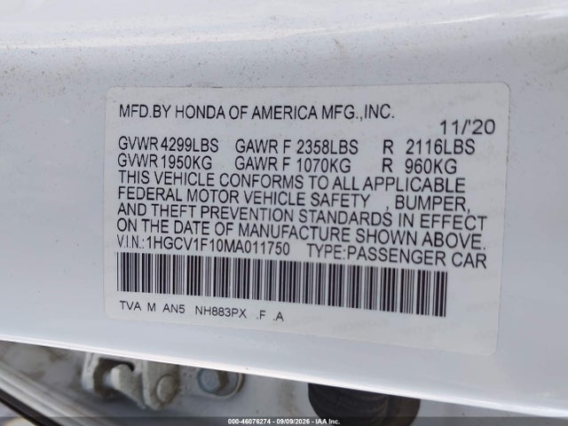 2021 HONDA ACCORD LX 9