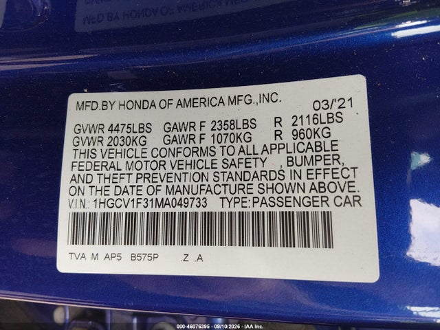 2021 HONDA ACCORD SPORT 9