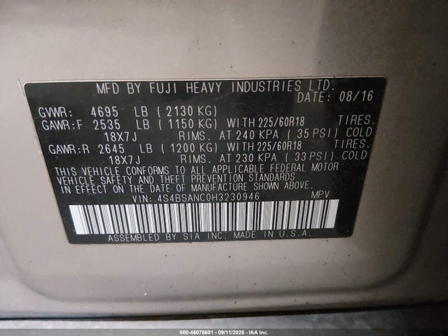 2017 SUBARU OUTBACK 2.5I LIMITED 9