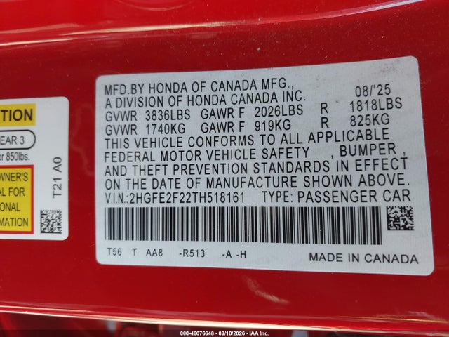 2026 HONDA CIVIC LX 9