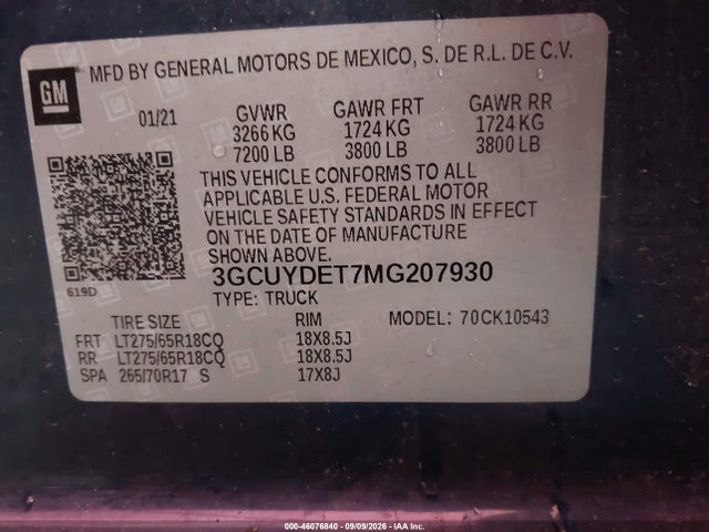 2021 CHEVROLET SILVERADO 1500 4WD SHORT BED LT 9