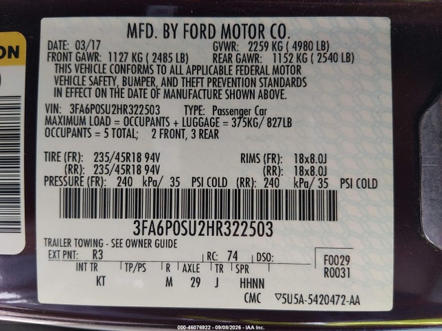 2017 FORD FUSION ENERGI TITANIUM 照片 9
