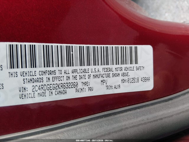 2019 DODGE GRAND CARAVAN GT 9