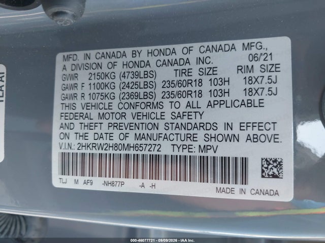 2021 HONDA CR-V AWD EX-L 9