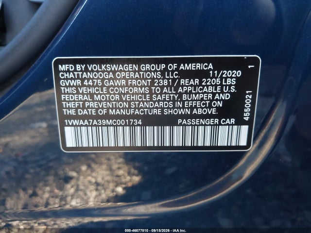 2021 VOLKSWAGEN PASSAT 2.0T S 9