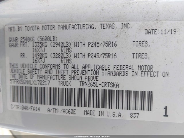 2020 TOYOTA TACOMA SR 6