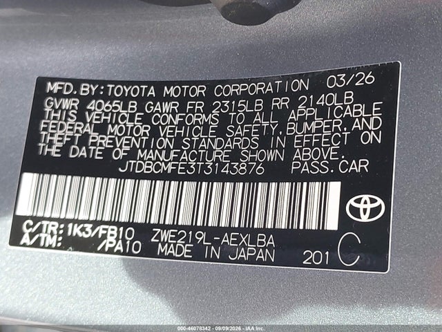 2026 TOYOTA COROLLA HYBRID HYBRID LE 9