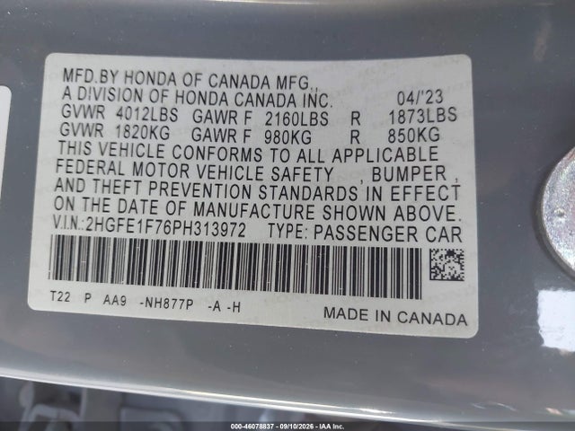 2023 HONDA CIVIC EX/EX W/O BSI 9