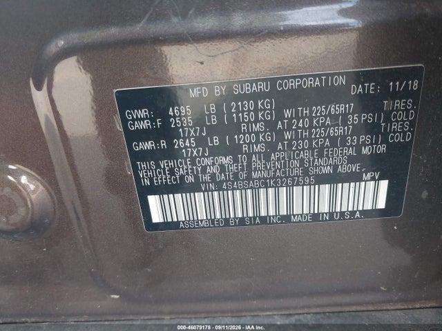 2019 SUBARU OUTBACK 2.5I 9