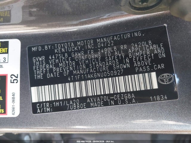 2022 TOYOTA CAMRY XLE 9