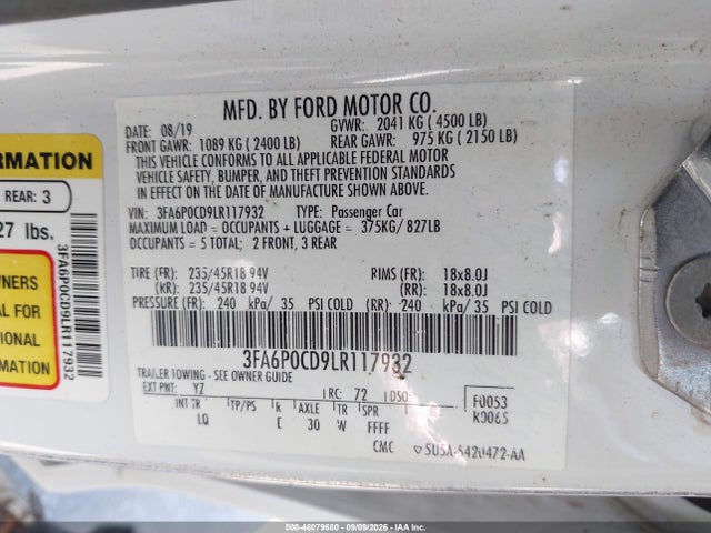 2020 FORD FUSION SEL 9