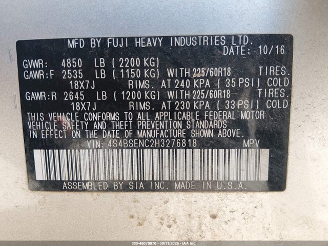 2017 SUBARU OUTBACK 3.6R LIMITED 9