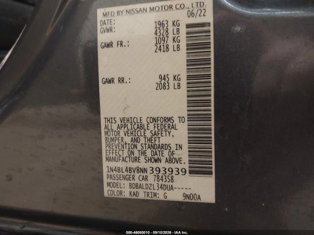 2022 NISSAN ALTIMA S FWD 9