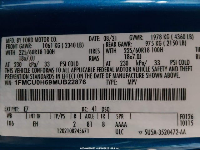 2021 FORD ESCAPE SEL 9