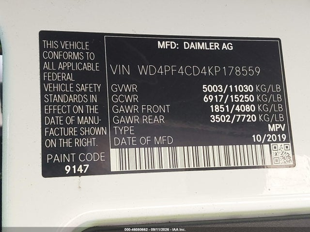 2019 MERCEDES-BENZ SPRINTER 3500XD HIGH ROOF V6 8