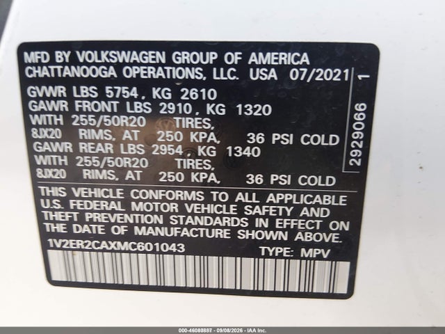 2021 VOLKSWAGEN ATLAS 3.6L V6 SEL 9