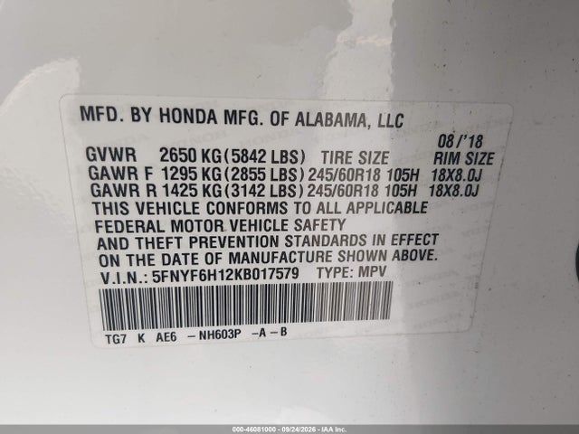 2019 HONDA PILOT LX 9