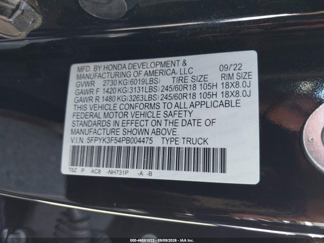 2023 HONDA RIDGELINE RTL 9