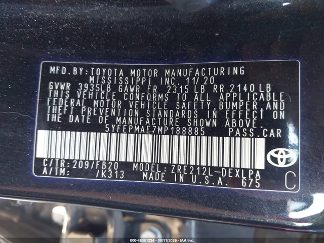 2021 TOYOTA COROLLA LE 9
