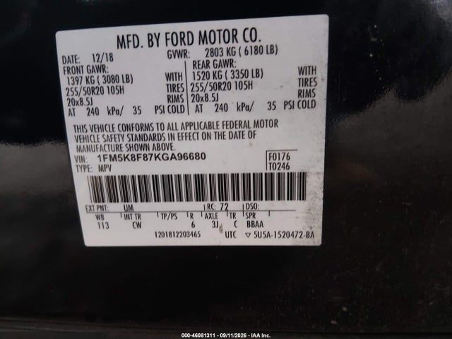2019 FORD EXPLORER LIMITED 9
