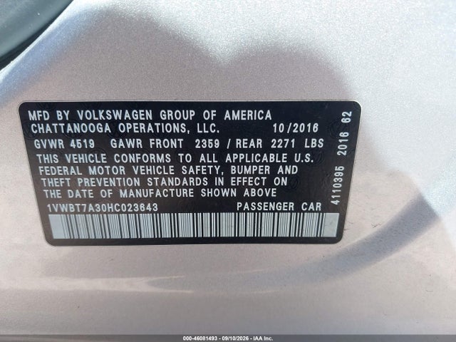 2017 VOLKSWAGEN PASSAT 1.8T SE 9