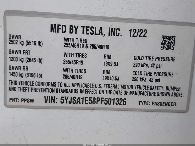 2023 TESLA MODEL S DUAL MOTOR ALL-WHEEL DRIVE/STANDARD RANGE 9