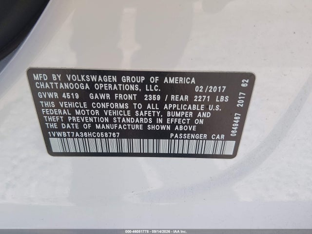 2017 VOLKSWAGEN PASSAT 1.8T SE 9