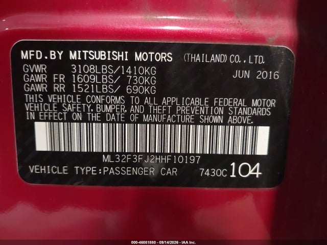 2017 Mitsubishi MIRAGE G4 ES — фото 9