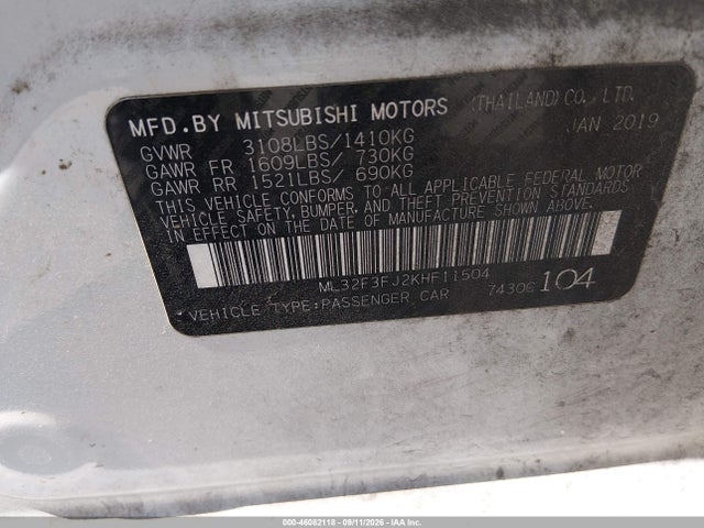 2019 MITSUBISHI MIRAGE G4 RF 9