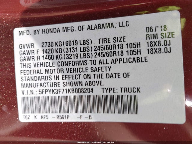 2019 HONDA RIDGELINE RTL-E 9