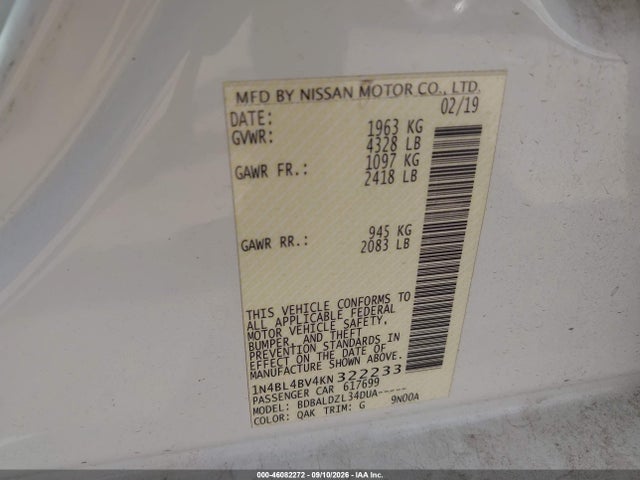 2019 NISSAN ALTIMA 2.5 S 9
