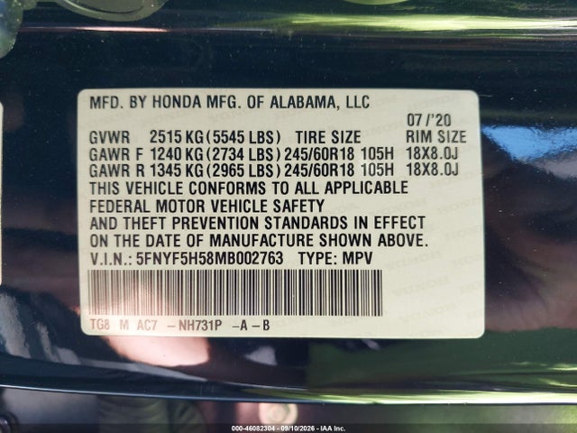 2021 HONDA PILOT 2WD EX-L 9