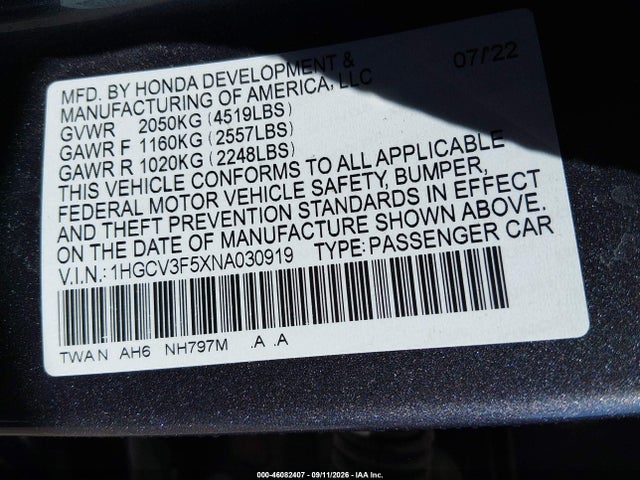 2022 HONDA ACCORD HYBRID EX-L 9