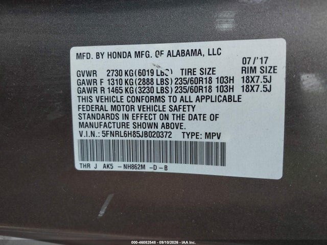 2018 HONDA ODYSSEY TOURING 9