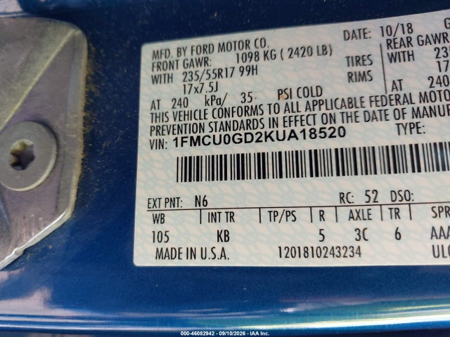 2019 FORD ESCAPE SE 9