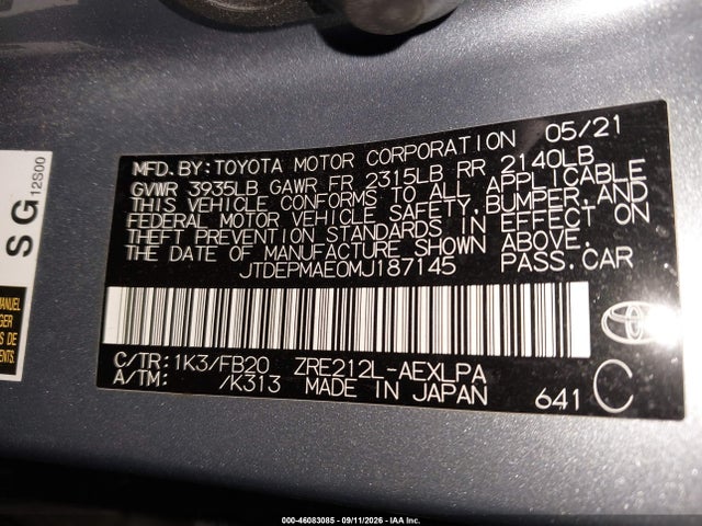 2021 TOYOTA COROLLA LE 9