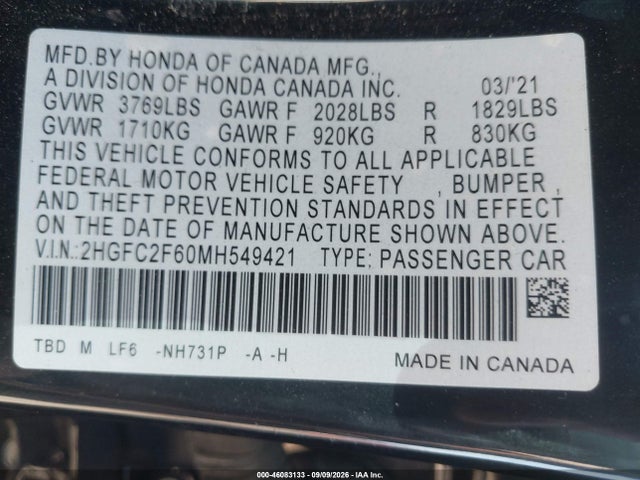 2021 HONDA CIVIC LX 9