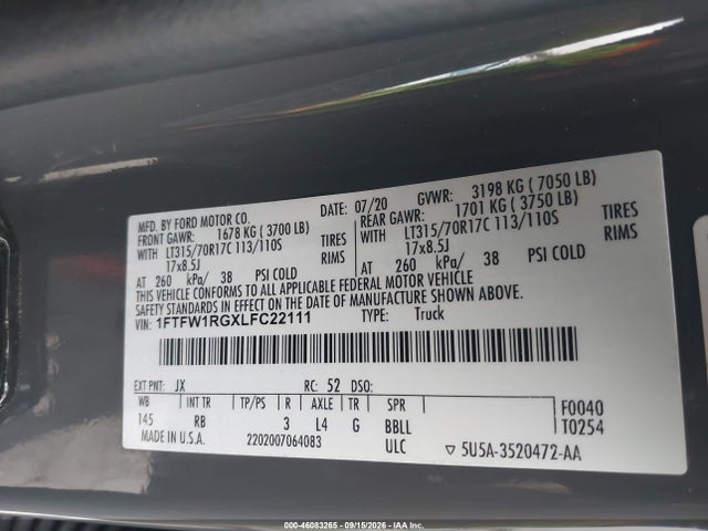 2020 FORD F-150 RAPTOR 9