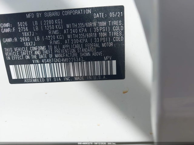 2021 SUBARU OUTBACK LIMITED XT 9