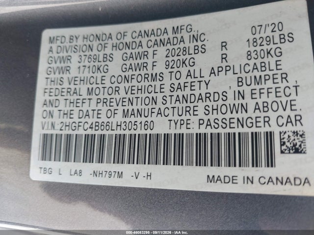 2020 HONDA CIVIC LX 9