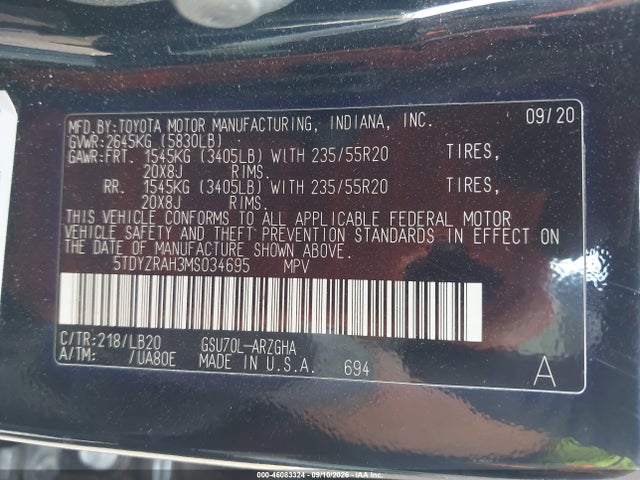 2021 TOYOTA HIGHLANDER LIMITED 9