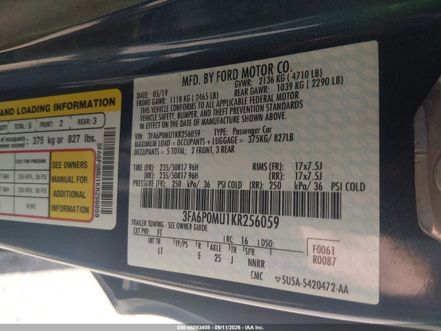 2019 FORD FUSION HYBRID SEL 9