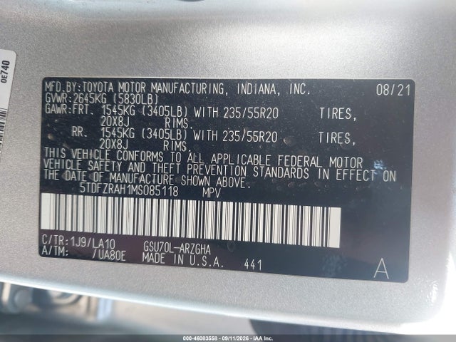 2021 TOYOTA HIGHLANDER PLATINUM 9