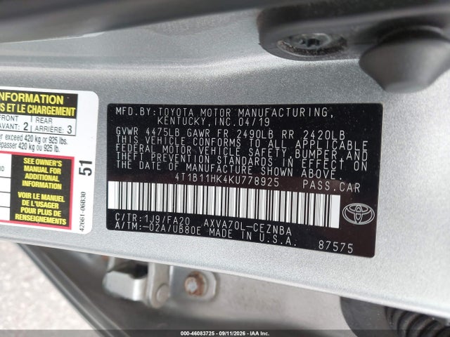 2019 TOYOTA CAMRY LE 9