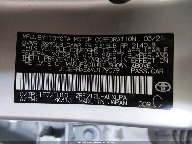 2021 TOYOTA COROLLA LE 9