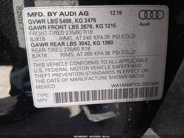 2020 AUDI Q5 PREMIUM 45 TFSI QUATTRO S TRONIC/TITANIUM PREMIUM 45 TFSI QUATTRO S TRONIC 9