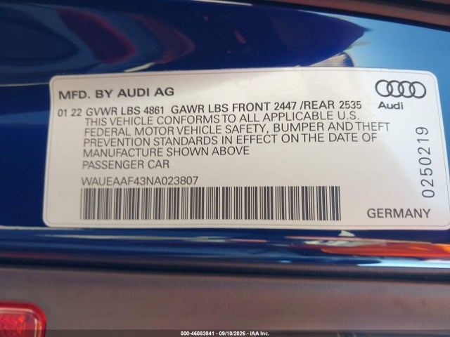 2022 AUDI A4 PREMIUM PLUS 45 TFSI S LINE QUATTRO S TRONIC 9