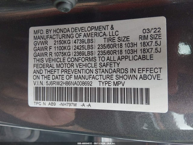 2022 HONDA CR-V AWD EX-L 9